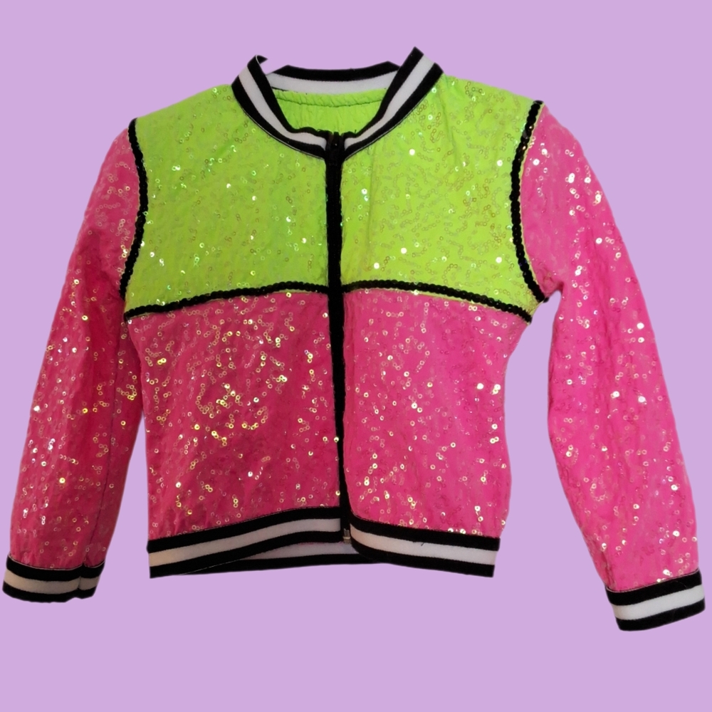 Weissman XSC Child's Neon Yellow & Pink Sequin Dance Jacket